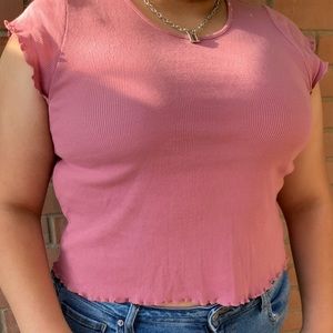 baby pink lettuce hem crop top